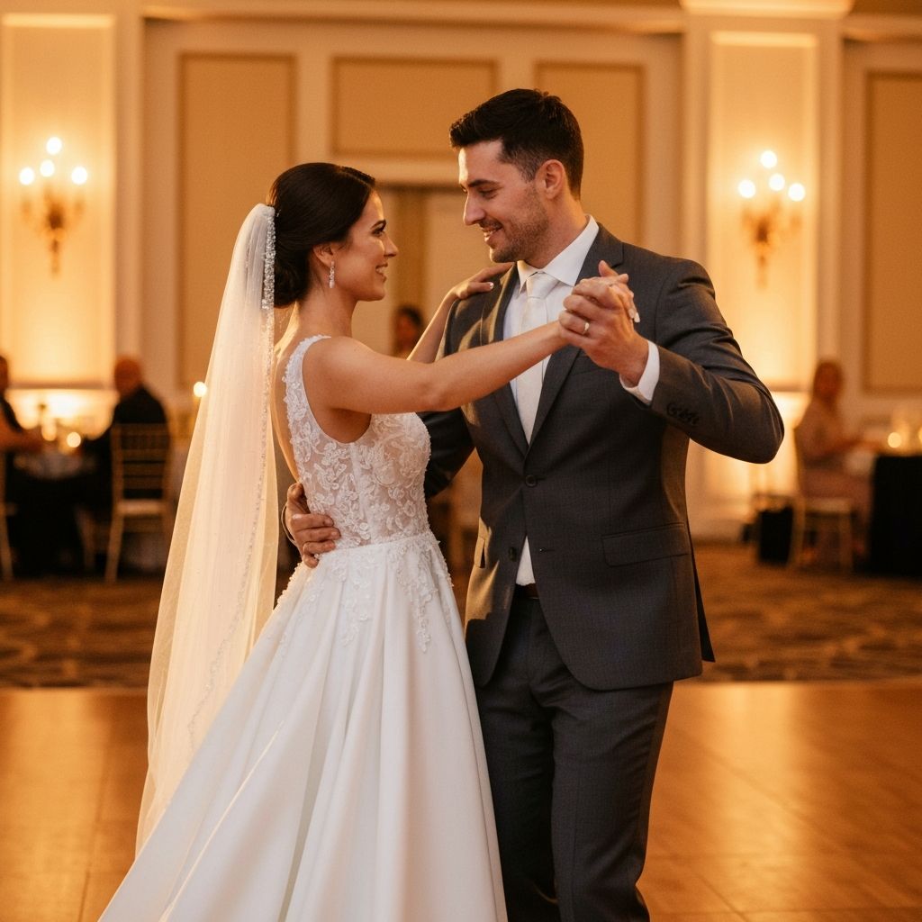 Elegant couple dancing their wedding first dance